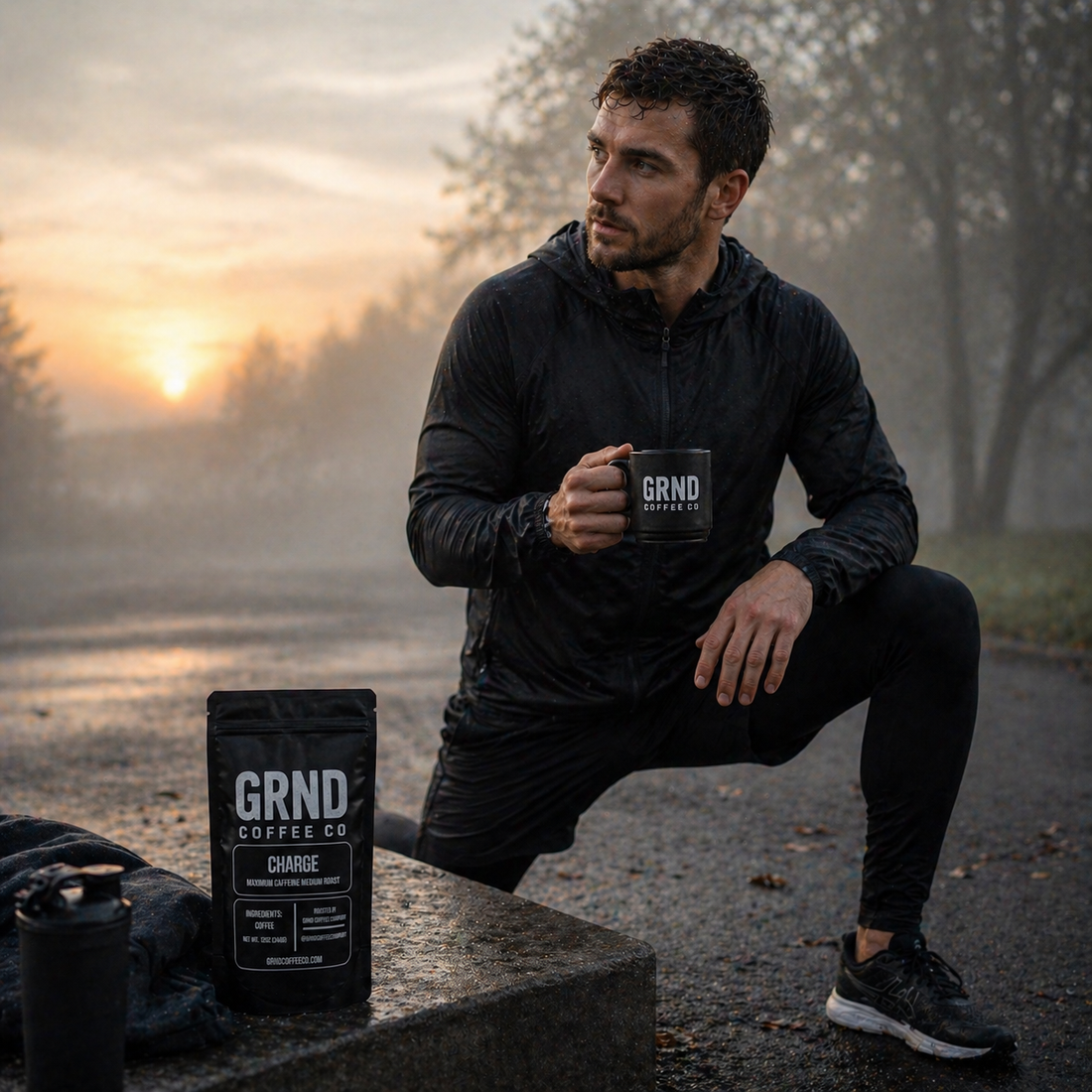 Runner training outdoors at sunrise before work