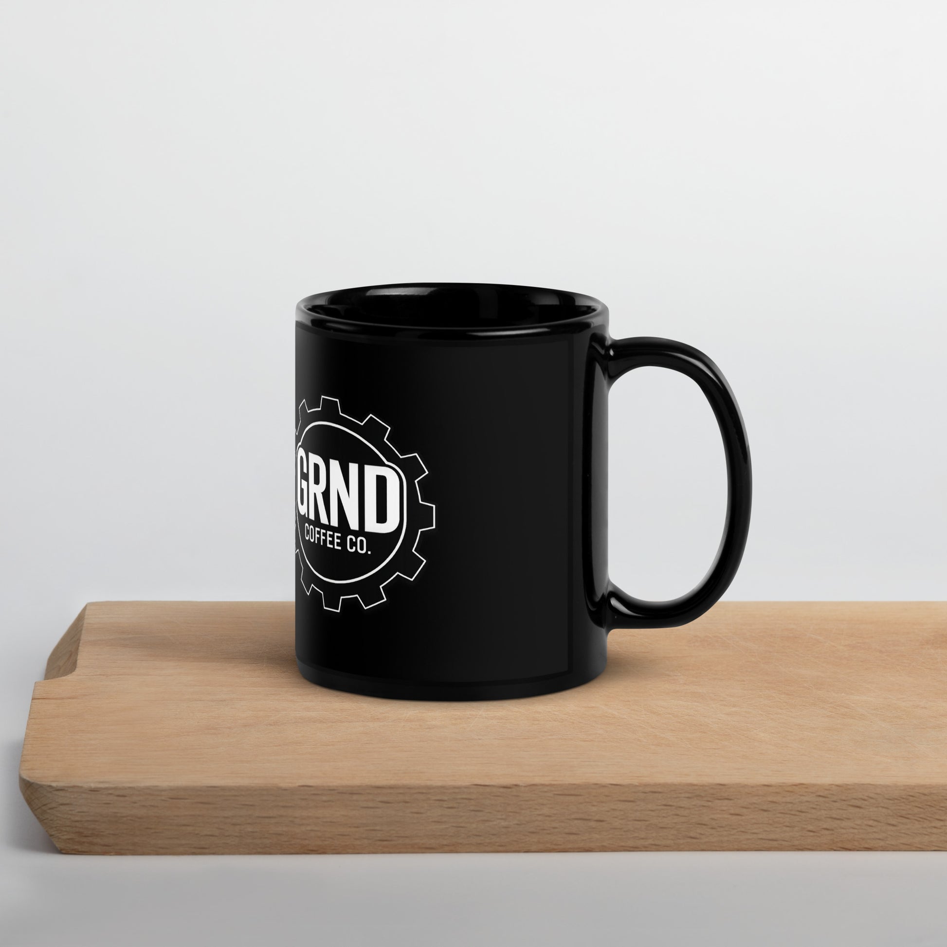 GRND Coffee black glossy mug, 11 oz, handle-right view