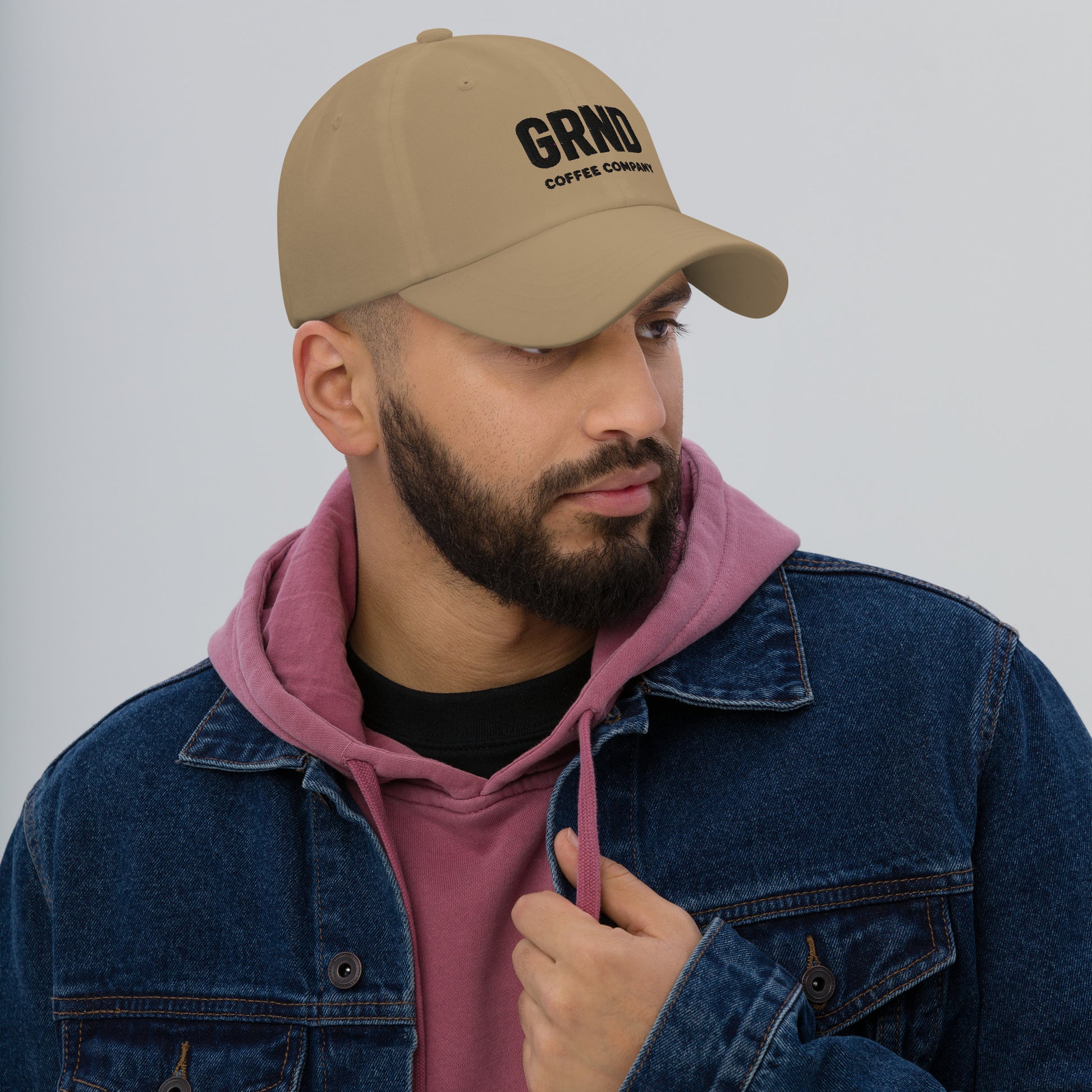GRND classic dad hat in khaki, right-front view