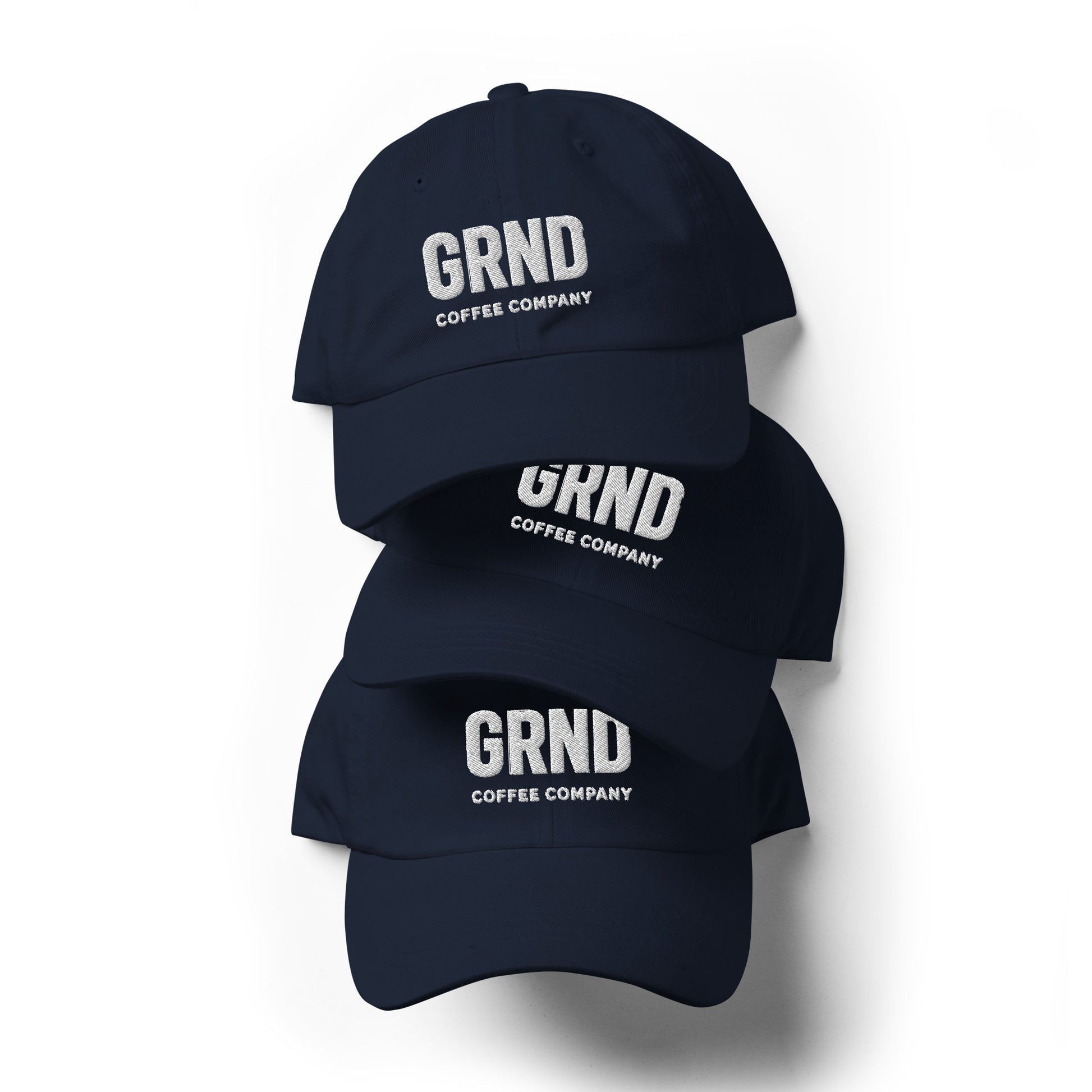 GRND classic dad hat in navy, front view