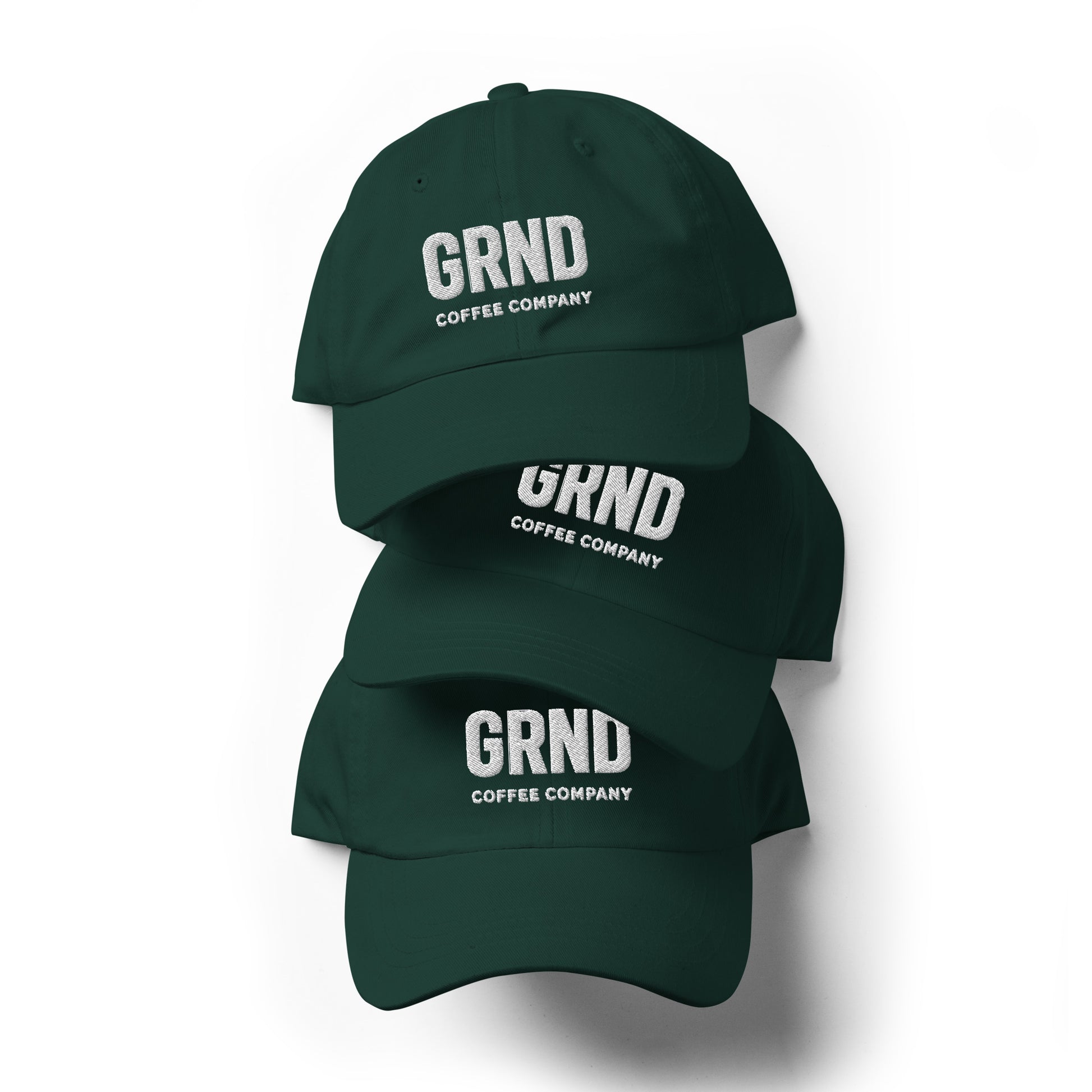 GRND classic dad hat in spruce, front view