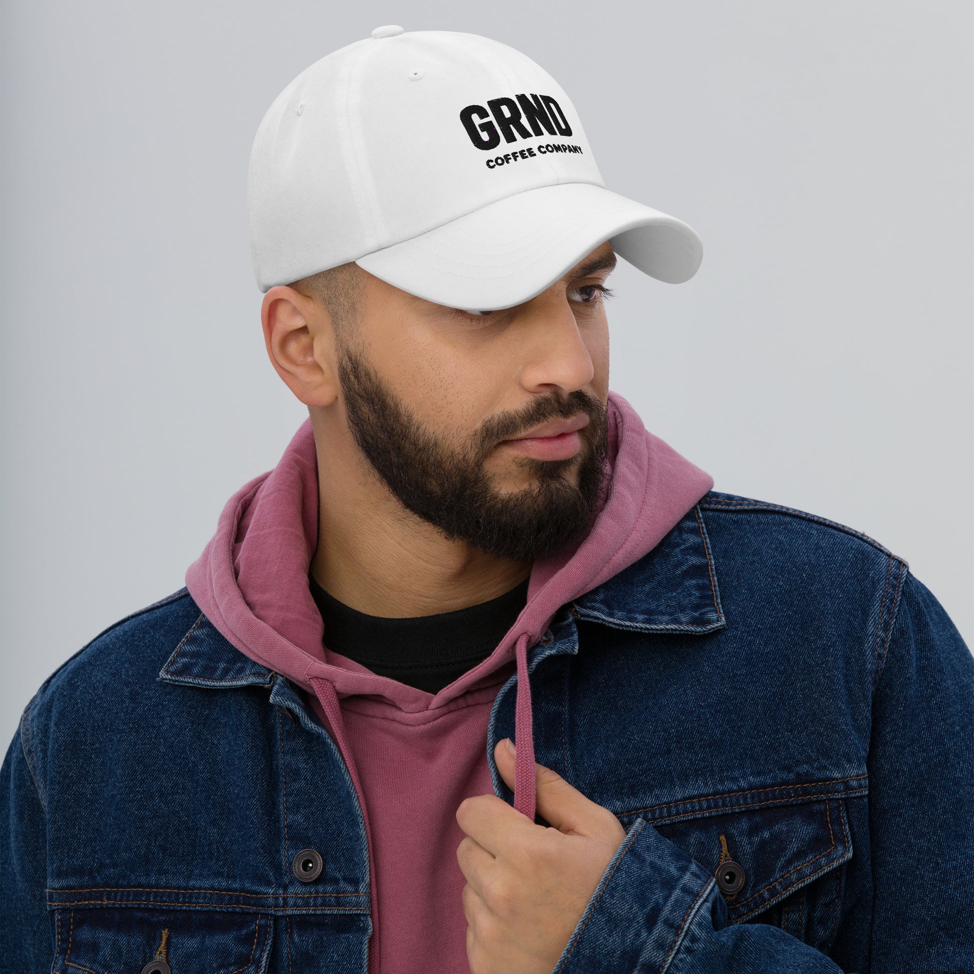 GRND classic dad hat in white, right-front view