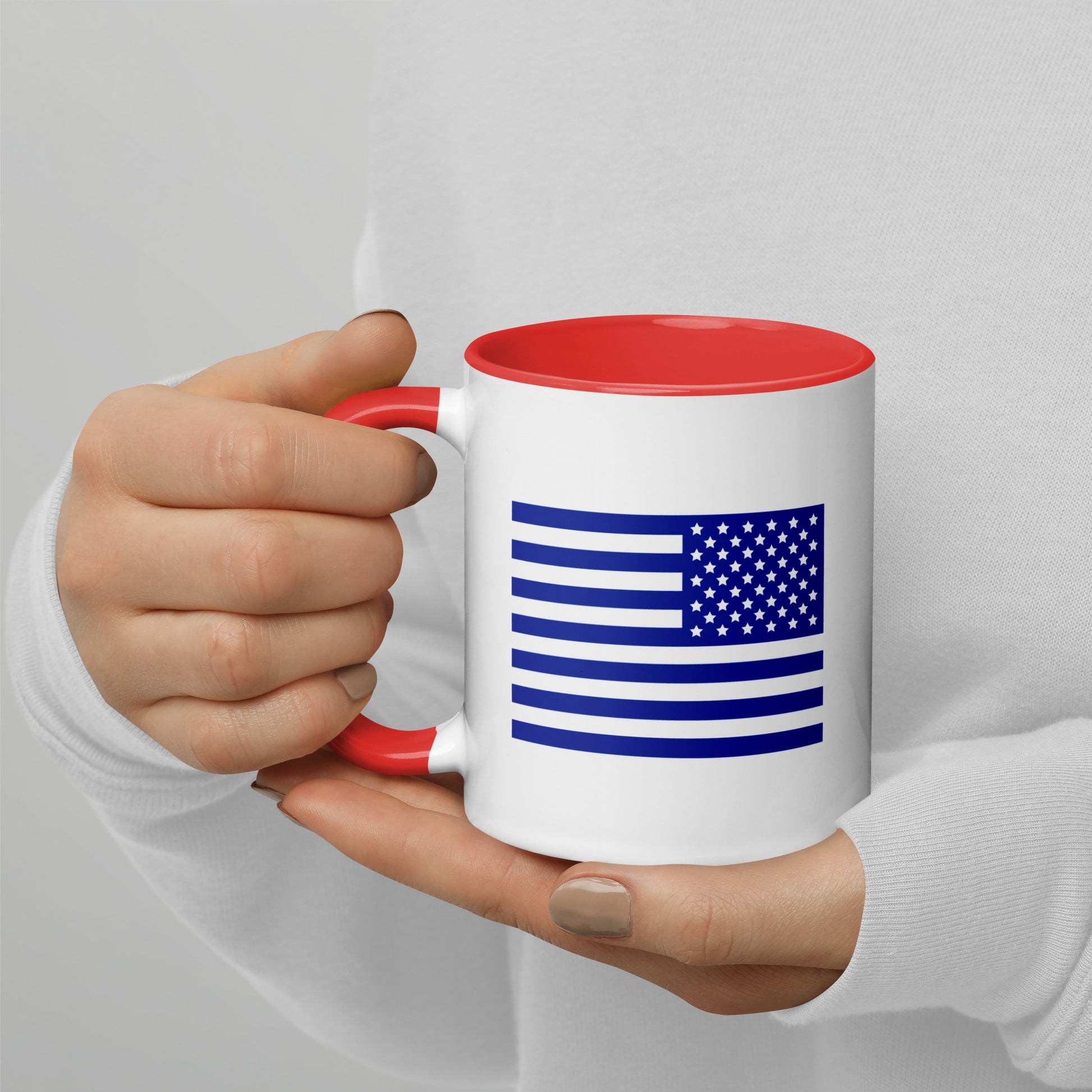 GRND 11 oz coffee mug with red interior, left-side view